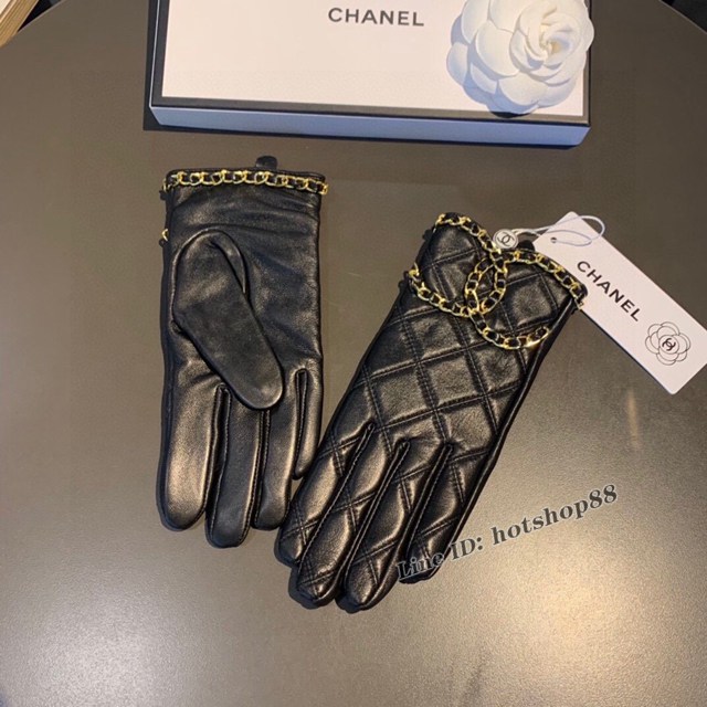 CHANEL專門店新款香奈兒大雙C鏈條秋冬短款機車羊皮手套 mmyj2691